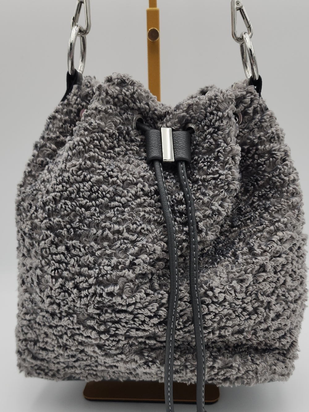 INC International Concepts Gray Sherpa Drawstring Shoulder Bag‎